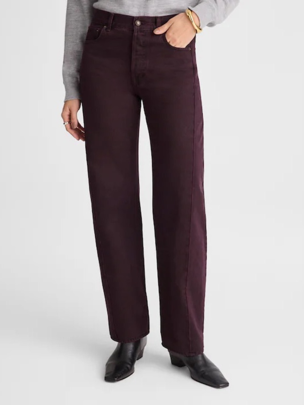 NWT Madewell Pieced Barrel Leg Jeans in Dark Burgundy Denim Size 25 $148 NX980